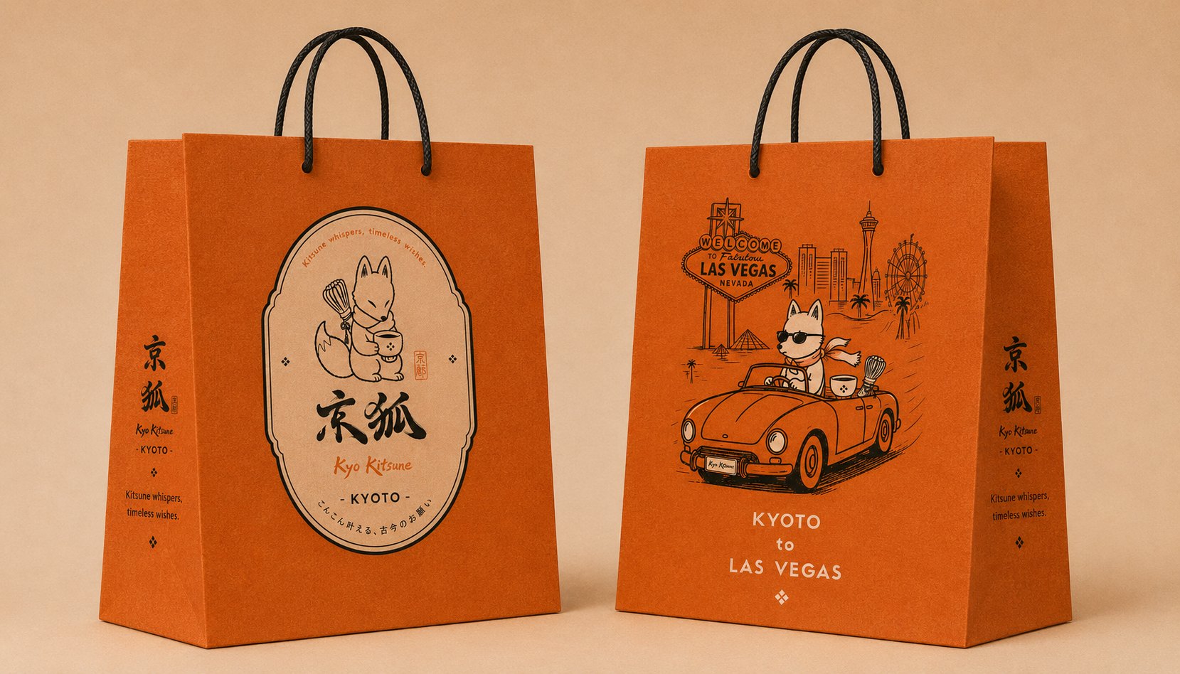 Kyo Kitsune orange paper bags