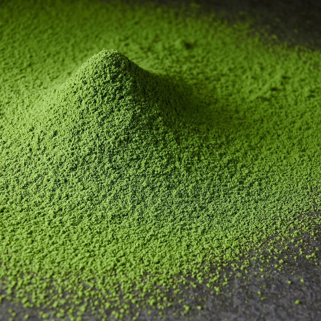Close-up of vibrant matcha powder